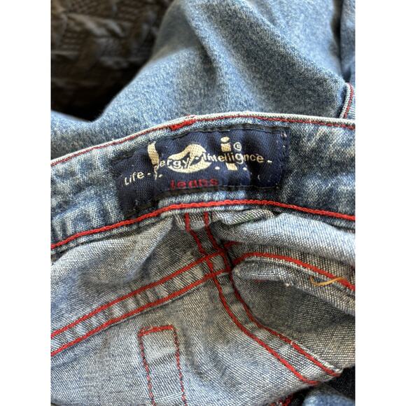 LEI Girls 10 Capri Jeans Contrasting Red Stitching Vintage Y2K Flower Power - Picture 5 of 6